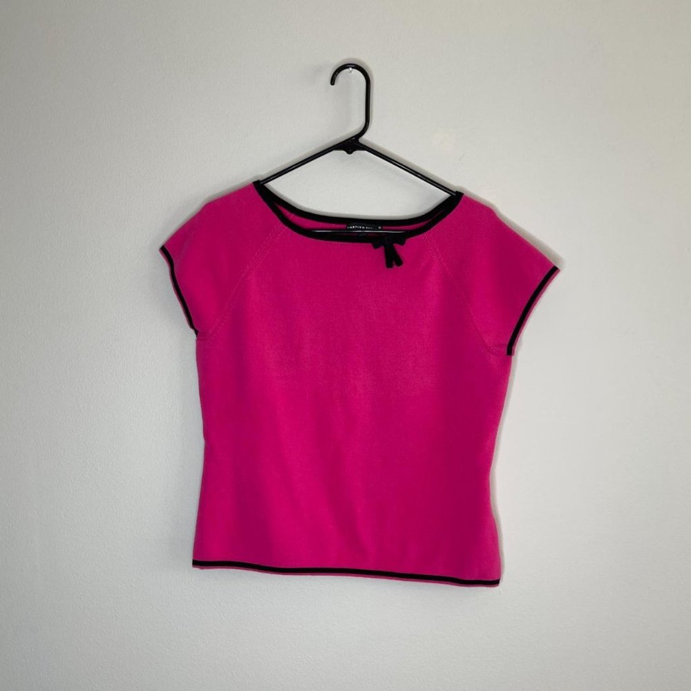 Vintage 90's/Y2K Pink Top with Black Bow, by Carolyn Taylor, Size XL